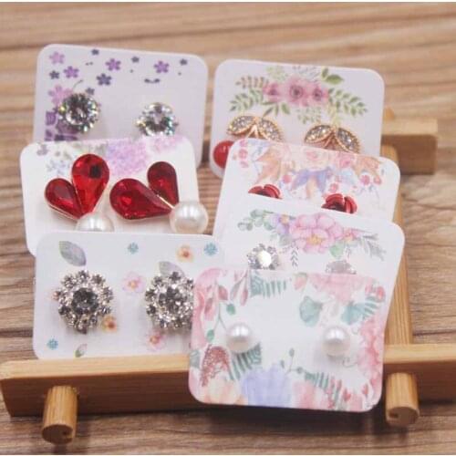 New DIY jewelry packaging paper 3.5*2.5cm white color pink flower print earring card one side flower show beautiful earring