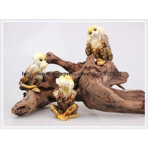 Monkey Family Hear, Speak, See No Evil Bejeweled Trinket Box Evil Monkey See No Hear Say Hinged Trinket Jewelry Box (Set of 3)