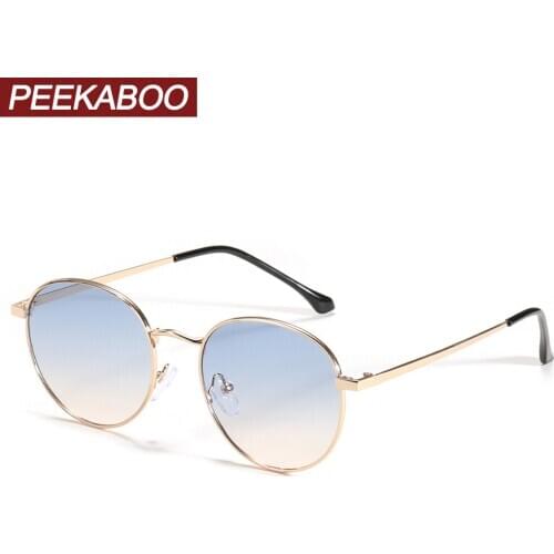 Peekaboo gold metal glasses for men gradient lens uv400 women small sunglasses round 2021 accessories summer blue brown