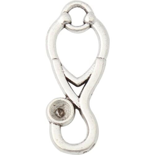 RAINXTAR Fashion Alloy Doctor Nurse Stethoscope Charms DIY Medical Tool Charms 9*23mm 100pcs AAC837