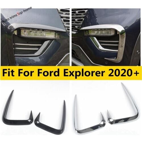 Front Bumper Fog Lights Lamps Eyelid Eyebrow Stripes ABS Chrome / Carbon Fiber Look Cover Trim For Ford Explorer 2020 2021