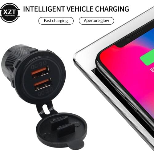 QC3.0 Dual USB Port Motorcycle Car 12/24V Charger Socket for Mobile Cell Phone Dual USB Charger 2 Port Power Waterproof Socket