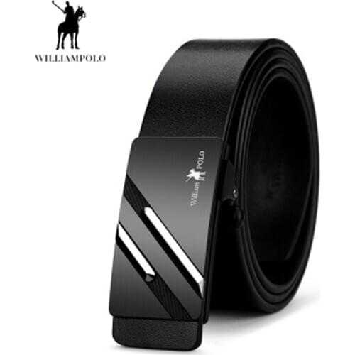 WilliamPOLO Mens Belt male Luxury brand Metal Automatic Buckle Male Genuine Leather Belt Fashion Cowskin waist Belt High Quality