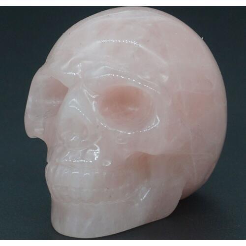 Skull Figurine Natural Stone Rose Quartz Crystal Carved Statue Realistic Feng Shui Healing Ornament Art Collectible 2"
