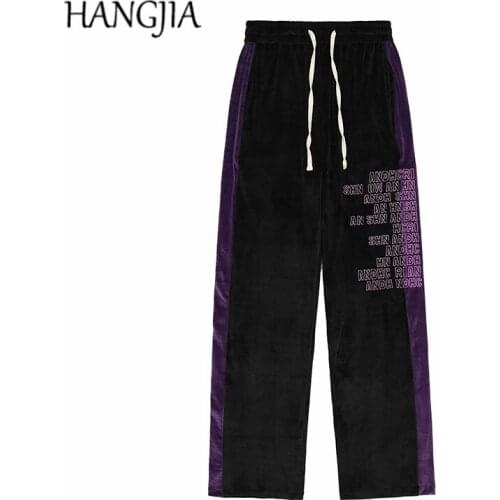 Velour Track Pants Men Fashionable Embroidery Velvet Pants Women 2021 Hip Hop Streetwear Striped Colorblock Mens Sweatpants