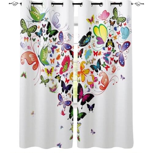 Colorful Butterfly Heart-Shaped Print Curtains for Living Room Drapes Cortinas for Kids Boy Girl Bedroom Window Treatments