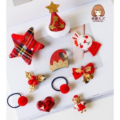 Lady Ornament Christmas Hat Hairpin Set Knitted Hairpin Cartoon Animal Headdress British Plaid Style Accessories