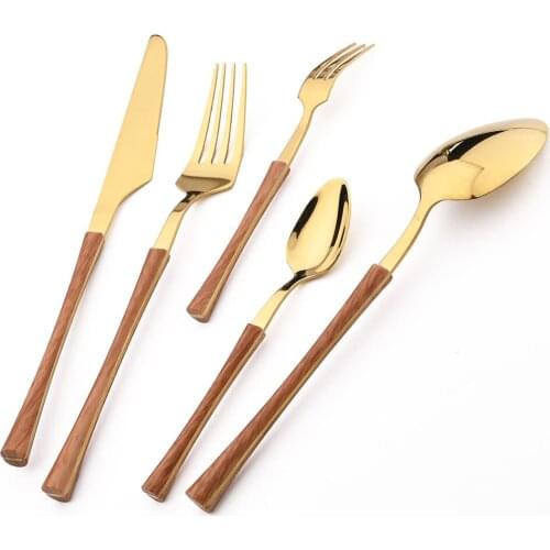 1/2Pcs Wooden Handle Gold Cutlery Set Western Stainless Steel Dinnerware Flatware Set Knife Fork Spoon Tableware Kitchen Wedding