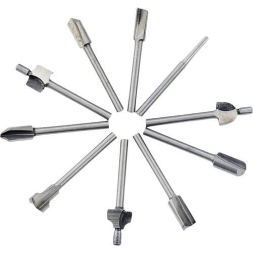 10pcs 1/8" 3mm Shank Mini HSS Router Bits Fits Dremel Foredom Rotary Tool Set Woodworking Knife Edge Repair Carpenter Drill Bit