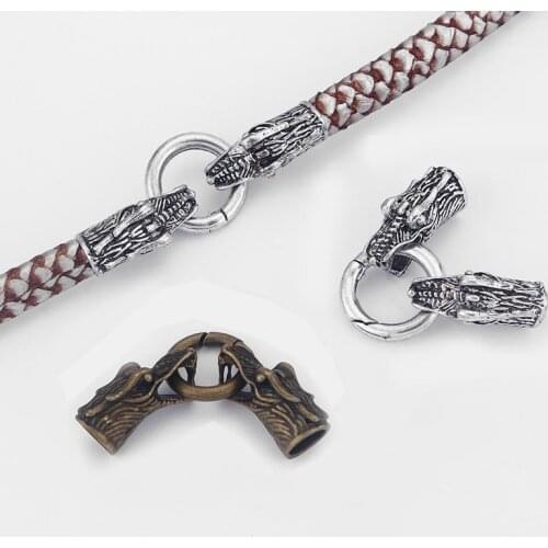 3sets Dragon Head End Cap Spring Clasp for 8mm Round Leather Cord Jewelry Making Accessories
