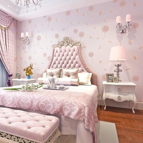 3d Stereo Dandelion Wallpaper Pink Purple Baby Girl Room Floral Wall Papers Non-woven Wallcovering Bedroom TV background Mural