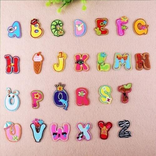 A-Z 1PC colour cartoon English Alphabet Letter Mixed Embroidered Iron On Patch For Clothing Badge Paste For Clothes Bag Pant Sew