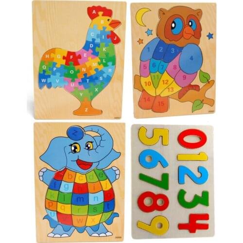 Animal Alphabet and Digital 0-9 3d Puzzle Children Early Learning Aids Montessori Jigsaw Puzzle Baby Wooden Educational Toy Gift