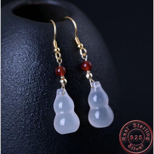 Amxiu Luxury Vintage Long Tassel Earrings 925 Sterling Silver Earrings Gourd Pendant Earrings For Women Girls Party Accessories