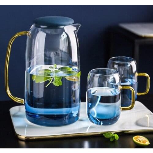 1500ML Borosilica Glass Large Teapot Set With Cover Gold Handle Cups For fruit Juice Water and Coffee Tea Pot flower Cold Kettle