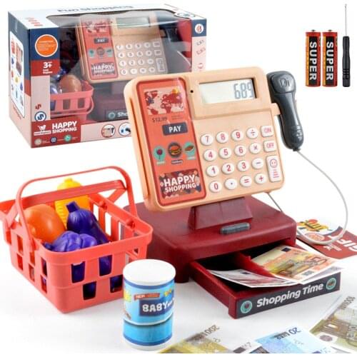 Play House Childrens Simulation Supermarket Cash Register Toy with Calculator Simulation Cash Register Toy Gifts for Girls