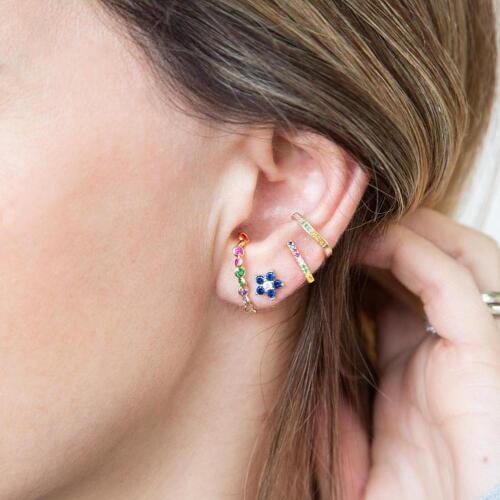 Simple bezel cz bar long stud earring colorful cubic zirconia gold silver color trendy women minimal jewelry