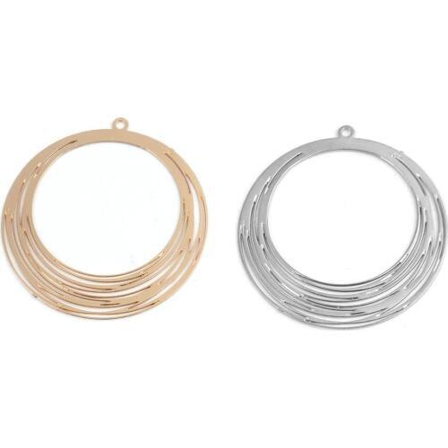 DoreenBeads 10 PCs Fashion Copper Filigree Stamping Pendants Gold Metal Round Charms Jewelry DIY Findings Components 3.2 x 3cm