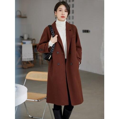 Double sided tweed coat womens middle and long section 2021 new winter style Korean version leisure temperament fashion wool