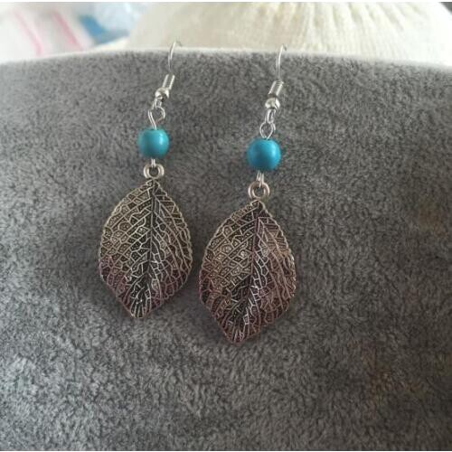 Ea787 2019 hot sale Fashion Vintage Gothic punk blue round stone leaves pendant earrings Female charm jewelry