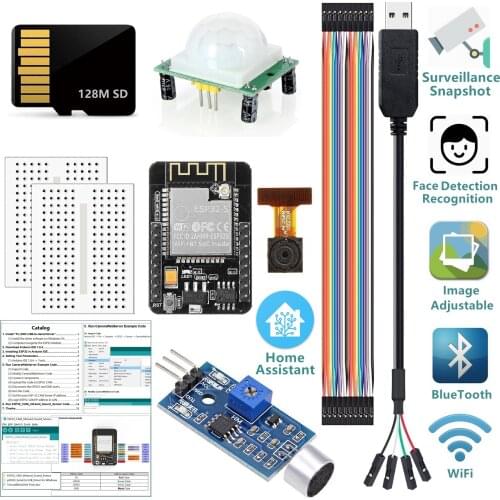 ESP32 CAM Arduino Kits Monitor Snapshot Face Detection Recognition WiFi Bluetooth Camera Module with 128M SD Card(Tutorial)