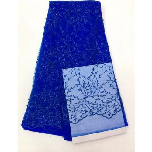 French Lace Fabrics Tulle High Class Mesh African Laces Fabric Organza With Beads Embroidery Royalblue For Sewing Women Dress