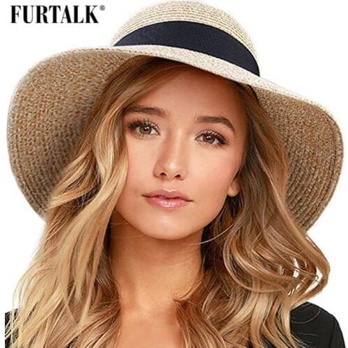 FURTALK Summer Hat for Women Beach Sun Hat Straw Hat panama fedora Cap Wide Brim UV Protection Summer Cap for Female