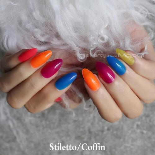 24pcs stiletto glossy Jelly nails red pink Medium fake nails blue jelly Coffin yellow false nail candy color Orange Transparent