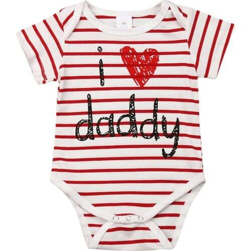 Cotton Striped Bodysuits For baby girls summer short sleeve letter print jumpsuits infant toddler palysuits casual red clothing