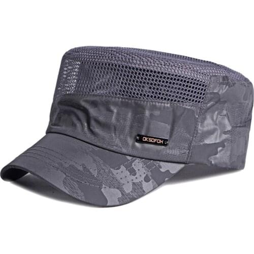 HT3607 Baseball Cap Men Women Spring Summer Sun Hat Flat Top Camouflage Mesh Cap Adjustable Army Cadet Military Cap Baseball Hat