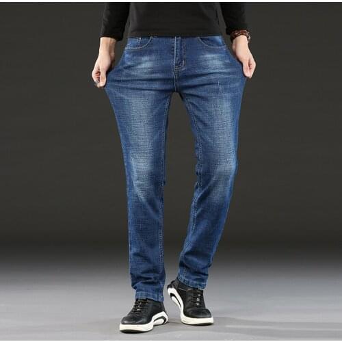 Classic Mens Slim-fit Stretch Jeans 2021 Autumn Winter New Fashion Regular Denim Pants Male Brand Trousers High Quality