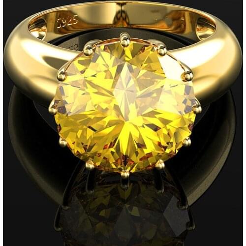 100% Real Silver Classical Natural Topaz Citrine Rings for Women Gemstone High Carbon Statement Wedding Ring Fine Jewelry