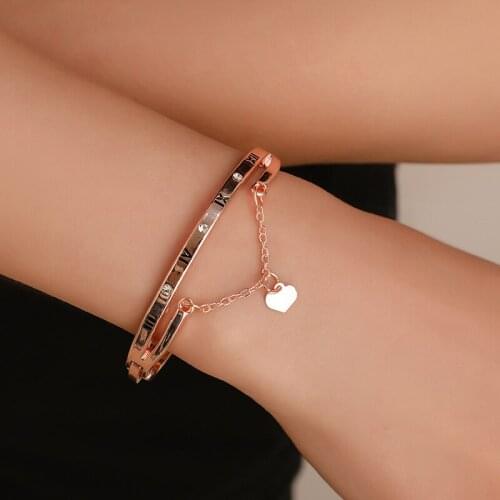 Korean Bangles Roman Numeral Bracelet Tassel Heart Bracelets & Bangles Gold Rose Gold Color Bracelets For Women A292