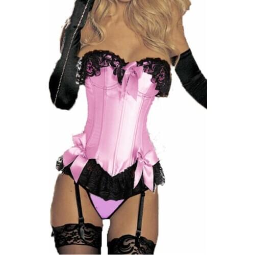 Sexy Black Lace Pink Bustiers Corsets With Cup Bra Corset Lingerie Top Women Waist Trainer Cincher Body Shaper Overbust Corselet