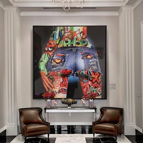 Square Colored Tattoo Sexy Hip Girl Abstract Graffiti Decoration Painting Personality Poster Wall Art Living Room Decoration
