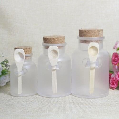 100g 200g 300g Matte Plastic Bath Salt Jars ABS Round Bottle Containers with Cork Stoppers Spoon Jars Mask Cream Frosted Jars