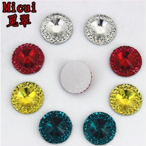 Micui 100pcs 14mm Round Resin Rhinestone Crystal Stone flatback beads Rhinestone applique For DIY Wedding Decoration ZZ157