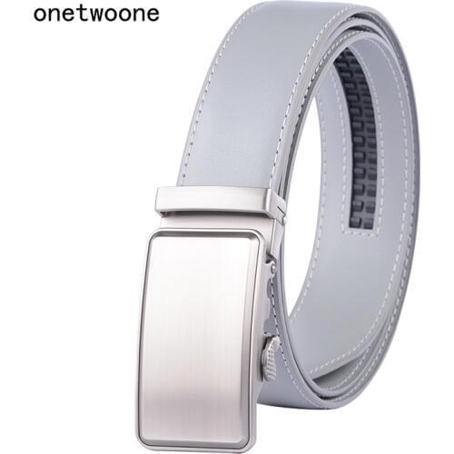 Famous Brand Belt Men Top Quality Genuine Luxury Leather Belts for Men Strap Male Metal Automatic Buckle 3.5cm Gray Belt