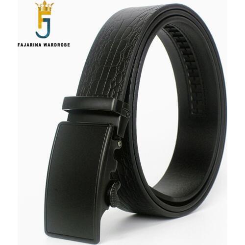 FAJARINA Mens Crocodile Pattern Cowhide Leather Formal Black Belt Automatic Quality Genuine 3.5cm Width Belts for Men N17FJ776