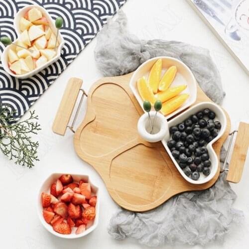 Creativity Ceramic Plate Set Fruit Platter Snacks Platters Candy Dried Fruit Grid Plates Wooden Pallet Household Decoration Tray