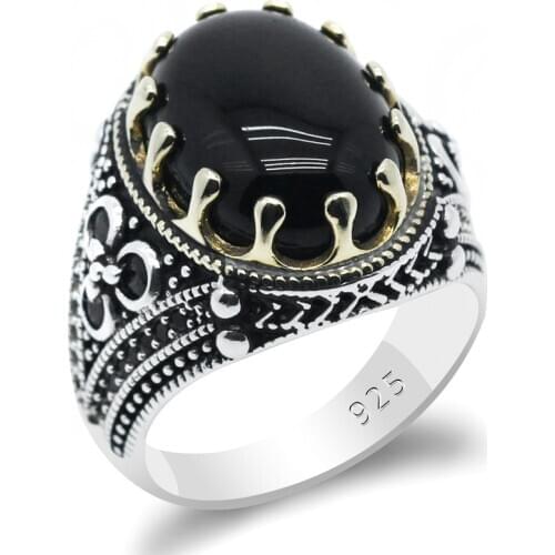 New Hot Sale 925 Sterling Silver Ring Turkish Jewelry Ocean On Stone Ring Transparent Black Mens Ring High Jewelry