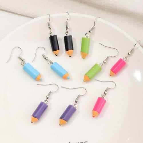 New Arrival Acrylic Colorful Candy Color Pencil Drop Earrings for Women Prom Party Jewelry Cute Small Pencil Earrings Crafts