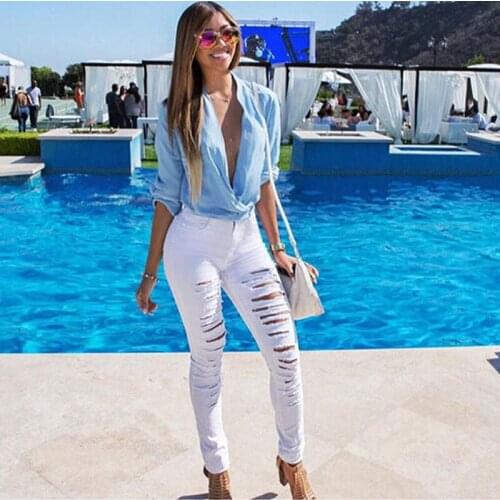 New Style Summer Hole Women Jeans Slim Casual High Waist Fashion Torn Jeans Sexy Street Old Wild Ladies Jeans