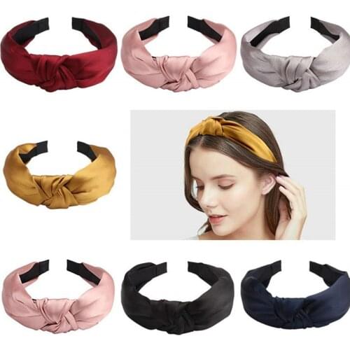 New Womens Hairbands Satin Twist Knot Hair Hoop Solid Color Wide Silky Headband Turban Fashion Girls Headwear Hair Accessories