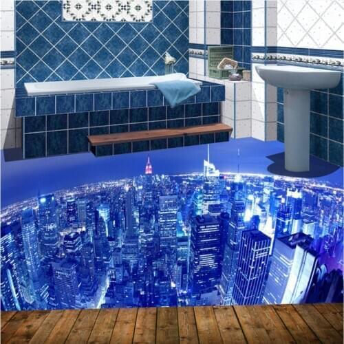 Beibehang Custom Mural Wallpaper Any size 3D City Night 3D Living Room Bathhouse Floor Tile Painting papel de parede