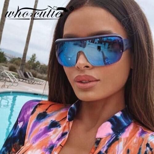Oversized Goggles Shield Sunglasses Men Women Brand Design 2020 Half Frame Blue Mirror Lens Square Sun Glasses Sport Shades S134