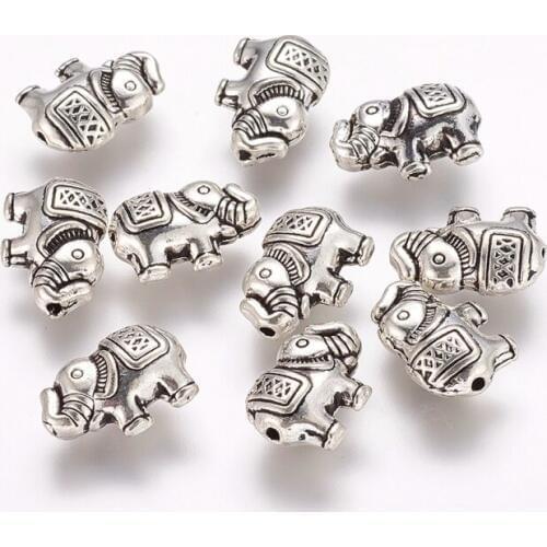Pandahall Tibetan Style Alloy Elephant Beads for jewelry DIY making Accessories, 8.5x12x4mm, Hole: 0.8mm
