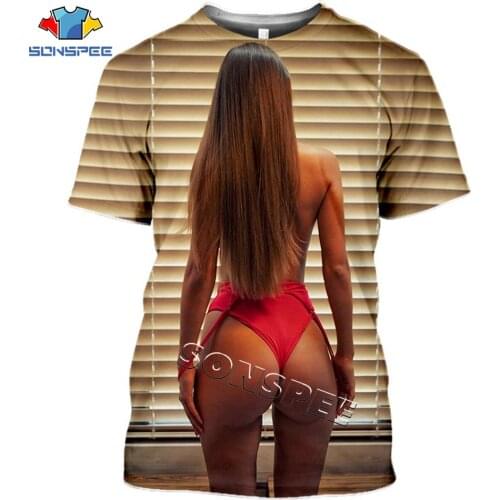 SONSPEE Beach Sexy Bikini Beauty View of back 3D Print T-Shirt Summer Casual Short sleeve Fashion Men Funny Shirts Tee Clothing