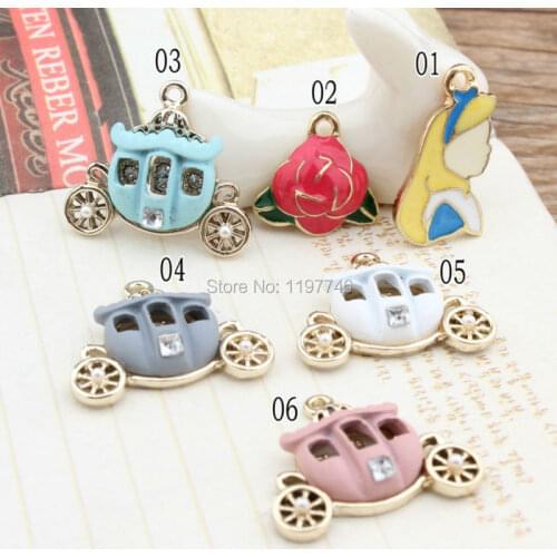 Charms for DIY Cinderella Pumpkin Carriage Charms Pendant Enamel Charms 20mm 10pcs Rose Charm for Jewelry Accessories