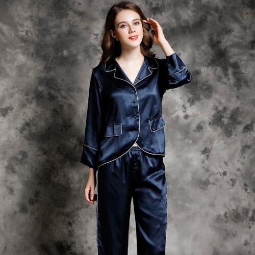 Silk Pajamas Womens Summer Two-piece Split Long-sleeve 100% Mulberry Silk Summer Home Service Suit